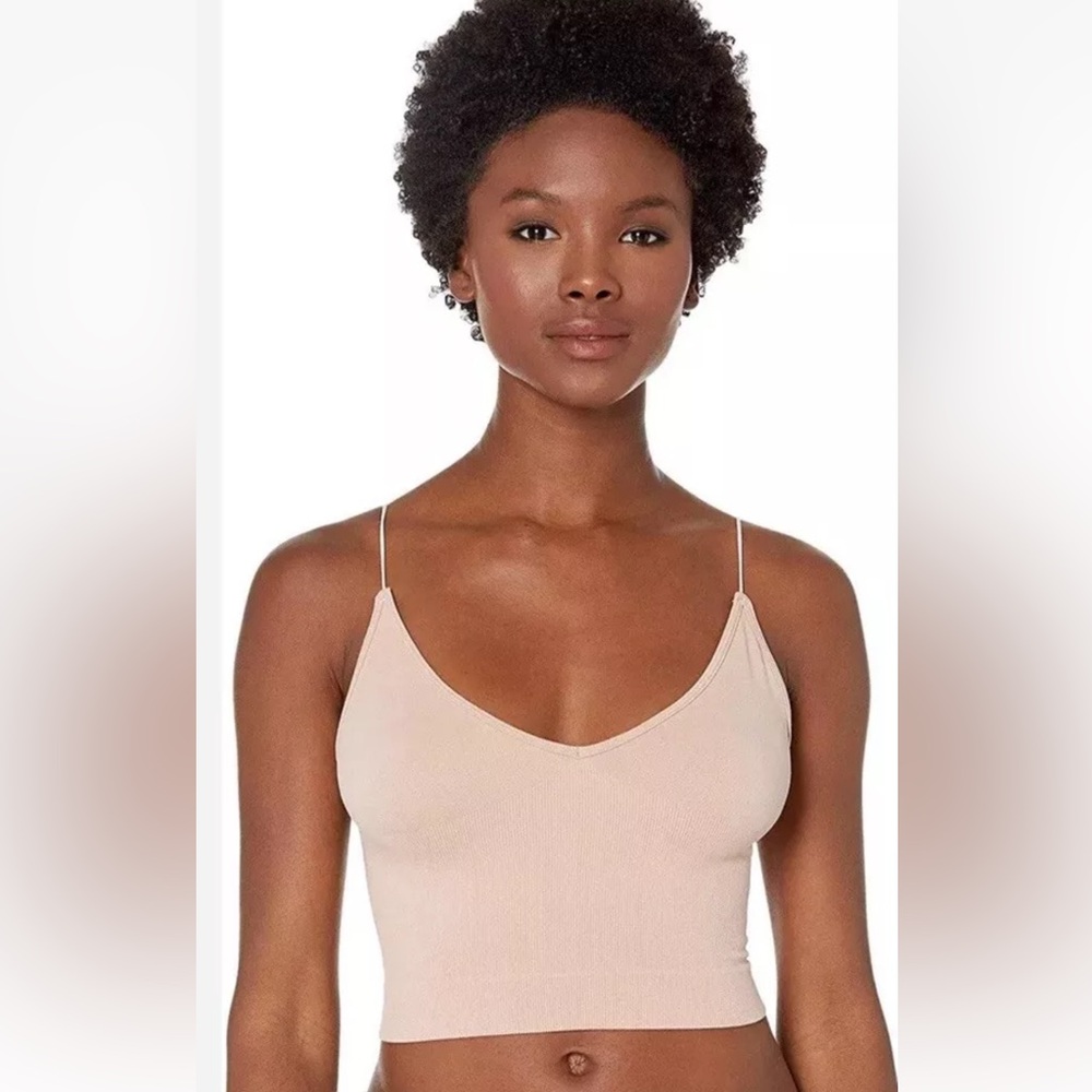 Free People Intimately Brami Crop Top M/L Nude Ribbed V-neck Skinny Strap Cami - Picture 4 of 10